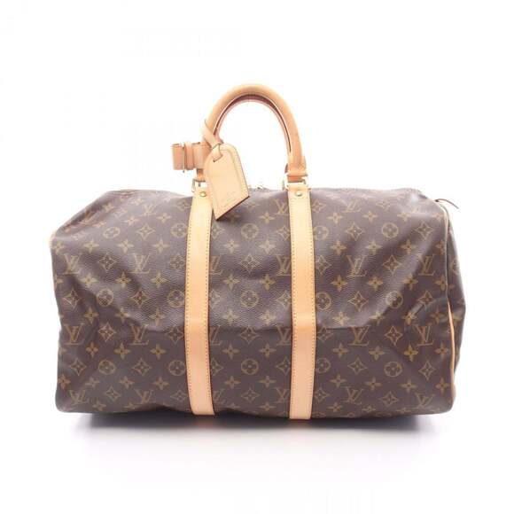 LOUIS VUITTON Authentic Brown Monogram Leather Keepall 45 Boston Bag - Picture 1 of 13
